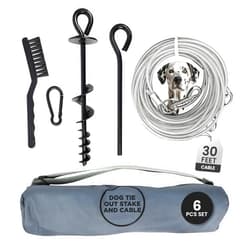 Top Dog Pet Gear Heavy Duty Dog Tie Out Cable and Stake Set - 30ft Leash for Large Dogs, Cleaning Brush, Metal Carabiner, Lever Tool, Sturdy Spiral Stake - Dog Runner for Yard, Park, & Beach - Top Dog Pet Gear