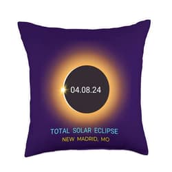 Missouri Total Eclipse Gear 04/08/24 New Madrid MO Total Solar Eclipse 04/08/24 Missouri Souvenir Throw Pillow, 18x18, Multicolor
