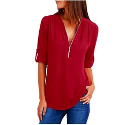 Generic Blouses for Women Dressy Casual 3/4 Sleeve Quarter-Zip Solid Fashion Shirts Summer Solid Pullover Tops Trendy Clothes