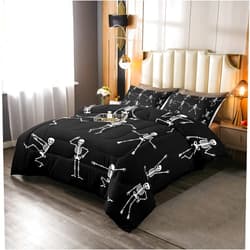 Erosebridal Sugar Skull Comforter Set Twin Size Skeleton Bones Bedding Set for Kids Boys Girls Teens Adult Halloween Horror Theme Down Comforter Gothic Spooky Duvet Sets with 1 Pillow Case