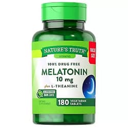 Nature's Truth Melatonin Tablets | 10mg | 180 Count | 100% Drug Free Supplement for Adults | Vegetarian, Non-GMO & Gluten Free | with L-Theanine | by Nature's Truth