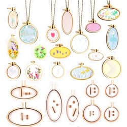 URIMPAVIDO 8PCS Small Ring Embroidery Hoop Wooden Mini Cross Stitch Hoop Mini Round Oval Wood Hoops for Frame Craft and Hanging DIY Embroidery Necklace Pendant Jewelry Keychain Crafts