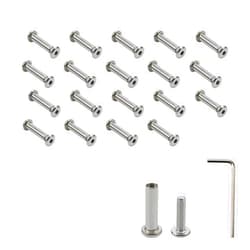 Oedema 20-Pack M4×16mm Barrel Nuts and Bolts Stainless Steel Binding Screws Silver Screw Rivets for Leather Belt Buckle Bags Table Cupboard with Hex Wrench