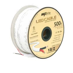 MaxBrite 18AWG LED Cable/Speaker Wire 2 Conductor in-Wall Plenum Rated Jacketed, Low Voltage Wiring, UL Class 2 Certified - 500 ft Spool