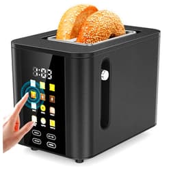 Hommater Touch Screen Toaster 2 Slice Black Toaster with Digital Countdown Wide Slot LCD Display 2 Slice Toasters Smart Toasters 6 Shade Settings 6 Bread Type with Reheat/Add Time/Defrost/Cancel Function