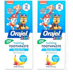Orajel Kids Paw Patrol Fluoride-Free Training Toothpaste, Natural Fruity Fun Flavor, 1 Pediatrician Recommended, 1.5oz Tube (Pack of 2)