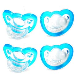 RaZbaby Jollypop Pacifier for Newborns & Up, USA Made, Natural Shaped Orthodontic Binky, Lovingly Shared in NICUs & Hospitals Worldwide, Medical-Grade 100% BPA-Free - 0-3 Months, 4 Pack - Blue