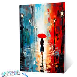 TUMOVO Fashion Girl Under Red Umbrella Paint by Numbers Kits with Brushes and Acrylic Pigment Graffitic Oil Painting for Adults, Lively Street Arts Crafts Project Home Decor Gifts 16''x20''( Framedless)