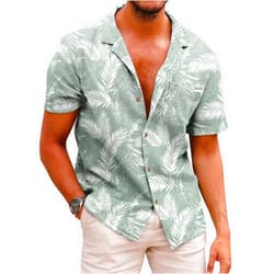 COOFANDY Men's Hawaiian Floral Shirts Cotton Linen Button Down Tropical Holiday Beach Shirts