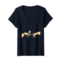 Creation of Adam Michelangelo Presenter Host Womens Creation of Adam Michelangelo Microphone Moderator Art V-Neck T-Shirt