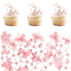 Tucnoeu 60pcs Cherry Blossom Cupcake Topper Edible Flowers for Cakes,Flower Cupcake Toppers Edible Cupcake Toppers Decorations,for Wedding Birthday Baby Shower Party Supplies