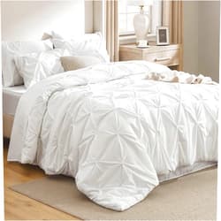 Bedsure White King Size Comforter Set - Bedding Sets King 7 Pieces, Pintuck Bed in a Bag White Bed Set with Comforter, Sheets, Pillowcases & Shams