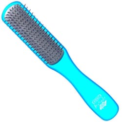 Kent AHGLO02 Airhedz Glo Blue Half Round Narrow Detangling Hair Brush - 9 Row Ionic Anti Static Non Scratch Long Nylon Bristle Great for Detangling and Smoothing Medium to Long Length Hair