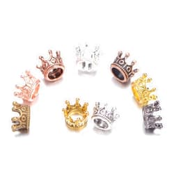 AD Beads 20 Pieces Solid Metal King & Queen Crown Big Hole Bracelet Connector Charm Beads
