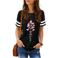 hcihgzr American Flag Shirts for Women 4th of July T-Shirt USA Flag Patriotic Shirt Stars and Stripes Summer Tees