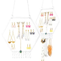 Jetec 2 Pcs Earring Wall Holder Wall Mounted Earring Organizer Hanging Earring Stand Decorative Diamond Grid Shape Jewelry Display Rack with Hanging Hooks for Earrings Necklace Bracelet(White)