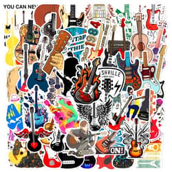 MAQIYI 50 Pcs Cute Guitar Music Stickers for Water Bottles Funny Laptop Luggage Computer Scrapbooking Teens Adults Aesthetic Waterproof Sticker Small Vinyl Decals (Guitar)