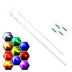 EDGELEC 200pcs 10 Colors x 20pcs 3mm LED Light Emitting Diode Assorted Kit 29mm Lead Clear Round Lamp White Red Blue Green Yellow UV Bright LEDs Bulb +300pcs Resistors for DC 6-12V Lights