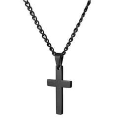 WEISUO Cross Necklace for Men, Steel Cross Pendant Necklaces for Men Pendant Chain 45-50cm Chain Silver Black Cross Necklace