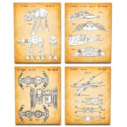 Lone Star Art Original Star Wars Vehicles Patent Art Prints - Set of Four Photos (8x10) Unframed - Makes a Great Man Cave Decor and Gift Under $20 for Star Wars Fans