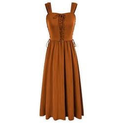 Scarlet Darkness Women Renaissance Summer Midi Dress Cottagecore Sleeveless Lace Up Dress