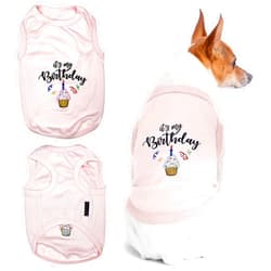 Parisian Pet Dog T-Shirt with Embroidered 'Its My Birthday' - Dog Birthday Girl Shirt - Sleeveless, Lightweight Pet Vest - Pink Dog Clothes for Medium-Sized Dogs M