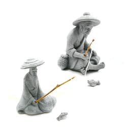 Aynaxcol Aquarium Mini Fisherman Statue Asian Zen Decoration Mini Fisherman Chinese Figurine Old Man Figurine Accessories Figurines Chinese Mudman for Fish Tank Pot Garden Home