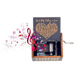 ZGCCZI Music Box Romantic Valentines Day Gift for Her Him, Antique Laser Engraved I Can't Help to Falling in Love with You Hand Cranked Musical Box for Women Wedding,Anniversary,Birthday