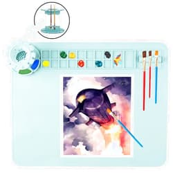 Patpot Silicone Craft Mat, Painting Paint Palette for Resin Casting Mold Mat, Nonstick Craft Sheet with Removable Cleaning Water Cup for Painting, Clay, Art, DIY Projects (Blue)
