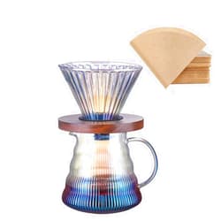 Lioong Pour Over Coffee Cup Dripper,Glass Pour Over Drip Coffee Maker Set With 2-3 Cups Coffee Carafe Dripper + 50 Pcs Coffee Filter Kits Portable Manual Coffee Brewer For Camping,Traveling,Office,
