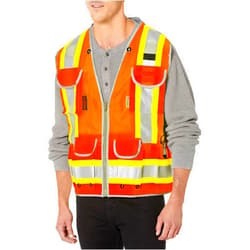 Radians SV55 Class 2 Heavy Woven Two Tone Engineer Vest with Padded Neck to Support Extra Weight in Cargo Pockets, Orange, Large
