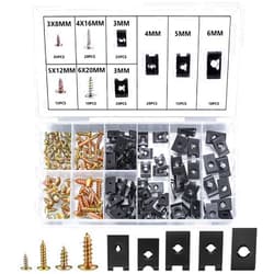 Bnnrjia 180 Pcs Automotive Screws and Car U Clips Assortment Kit, Including 90 Pcs Cross Head Mounting Screws, 90 Pcs Automotive U-Style Screw Clip-On Nuts, for Car Door Body Panel Clip Fasteners