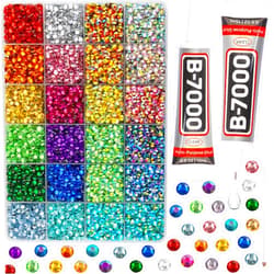 Worthofbest 10000Pcs Multicolored Rhinestones for Crafts with b7000 Gem Glue for Clothes Clothing, Flatback Rainbow Colored Rinestones Crystals Diamonds for Fabric Shoes, Flat Back Multi Colorful Gemstones 5mm