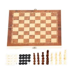Almencla Classic 3-in-1 Wooden Chess & Checkers Foldable Chessboard Portable Handcrafted Chess Pieces Storage Case Tabletop Game for Kids Adults - 44x44cm