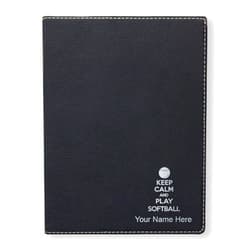 SkunkWerkz Small Portfolio Notepad, Keep Calm and Play Softball, Personalized Engraving Included (Black)
