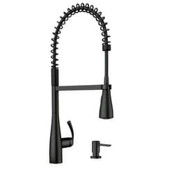 Moen Essie Matte Black One-Handle High Arc Pre-Rinse Spring Pulldown Kitchen Faucet with Power Clean, 87814BL