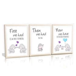 KAIRNE Watercolor Elephant Family Framed Canvas Wall Art ,First We Had Each Other Quote Art Print,Nursery Animal Love Words Picture Ready to Hang For Kids Room Decor