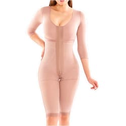 FAJAMIA 0710 Fajas Colombianas Moldeadoras with Sleeves & Bra, Tummy Control Shapewear in Powernet, Knee-Length, 3-Row Hooks