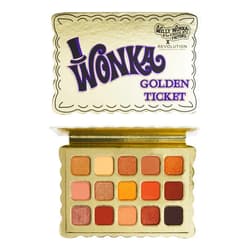 Makeup Revolution X Willy Wonka, Golden Ticket Palette, 15 Eyeshadow Shades Included, Matte & Shimmer Finishes, 15 x 0.04oz