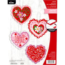 Bucilla Felt Applique 4 Piece Ornament Making Kit, Heartfelt Treasures, Perfect for DIY Arts and Crafts, 89745E