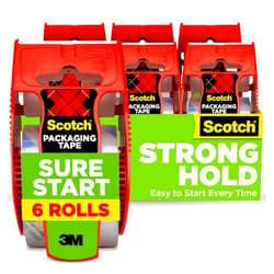 Scotch Sure Start Packing Tape, Clear, Quiet Unwind and Easy Start, Moving Supplies, 1.88 in. x 22.2 yd., 6 Tape Rolls with Dispensers