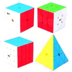 Roxenda Speed Cube Set, Speed Cube Bundle of 2x2 3x3 4x4 and Pyramid Cube Smoothly Stickerless Magic Cubes Collection for Kids Teens & Adults [4 Pack] (Stickerless)