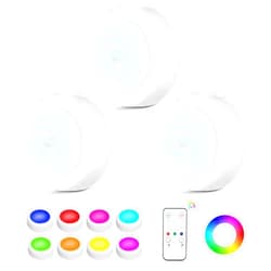 Ahuledlight LED Puck Lights with Remote Control, 16 Color Changing Under Cabinet Lighting with Dimmer & Timer, AAA Battery Operated,Under for Closet Bedroom Kitchen, Stair (3 Pack White)