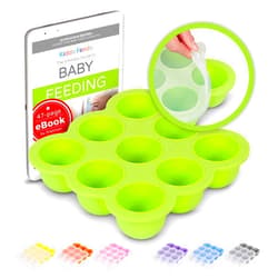 Kiddo Feedo Baby Food Freezer Tray with Silicone Clip-On Lid - Free E-Book by Award-Winning Author/Dietitian - Green