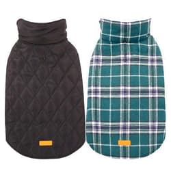 Kuoser Warm Dog Coat, Reversible Dog Jacket Waterproof Dog Winter Coat British Style Plaid Dog Clothes Pet Dog Cold Weather Coats Cozy Snow Jacket Vest for Small Medium Large Dogs Green S