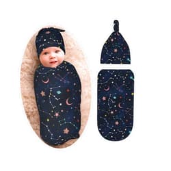 Osvbs Space Galaxy Constellation Swaddle with Beanie Set, Soft and Stretchy Space Baby Stuff Blanket Swaddle Sleep Sack for Newborn Boy and Girl