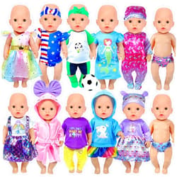WONDOLL 10 Sets 14-16-Inch-Baby-Doll-Clothes-Outfits Dress Headbands Accessories Compatible with 43cm New Born-Baby-Doll, 15-inch-Baby-Doll, 18-Inch Doll