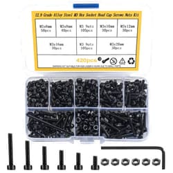 Bnnrjia M3 Screws and Nuts, 420 Pcs M3 Hex Socket Head Screws with Nuts Set, Black M3 Bolts and Nuts kit, Metric Machine Screw Assortment Kit for Home Industrial 3D Printer Nuts and Bolts