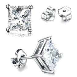 TTVOVO 925 Sterling Silver Stud Earrings Princess Cut Cubic Zirconia Sparkling CZ Diamond Earrings for Women Men Ear Studs Piercing Earrings Nickle-Free Hypoallergenic Jewelry Gifts 4MM-8MM Available