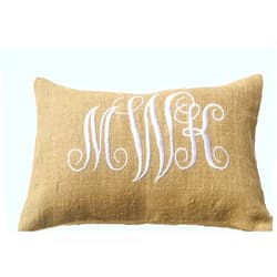 Amore Beaute Handcrafted Burlap Monogram Pillow Covers Embroidered with Three Letters in Cursive Font - Custom Monogrammed Gifts - Boho Chic Natural Burlap Pillow Cover (14x26 inches)